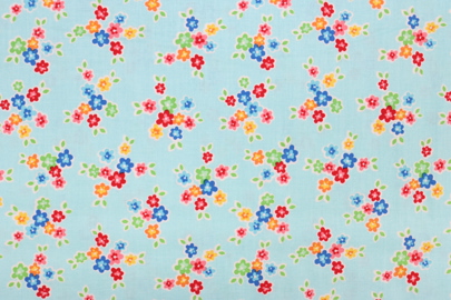 Riley Blake Printed Cotton - Bright Flowers Aqua 112cm
