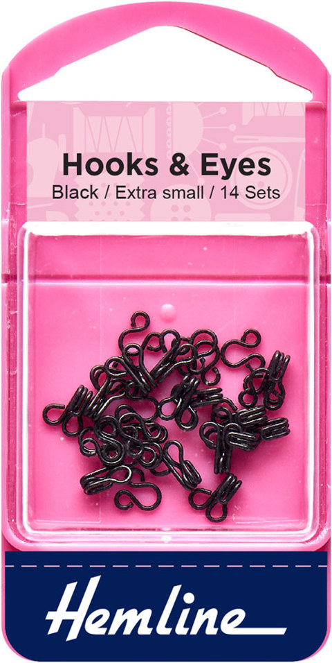 HEMLINE HANGSELL - Hook And Eye set (14 pcs) size 0 - black