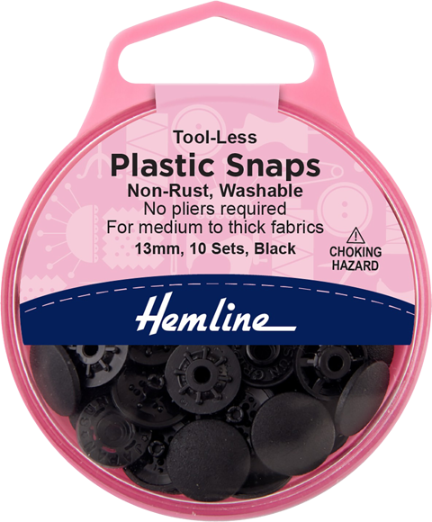 HEMLINE HANGSELL - Tool Less Plastic Snap - Black - 13mm - 10 sets