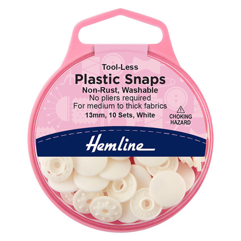 HEMLINE HANGSELL - Tool Less Plastic Snap - White - 13mm - 10 sets