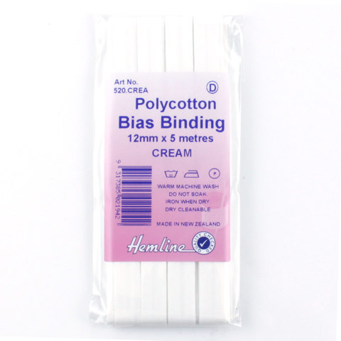 HEMLINE HANGSELL - Bias Binding 12mm x 5m - cream