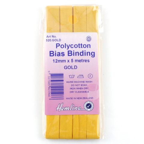 HEMLINE HANGSELL - Bias Binding 12mm x 5m - gold