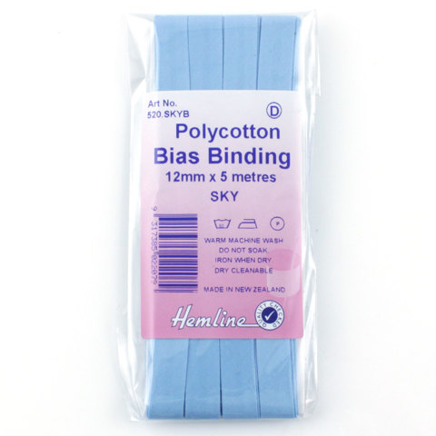 HEMLINE HANGSELL - Bias Binding 12mm x 5m - sky blue