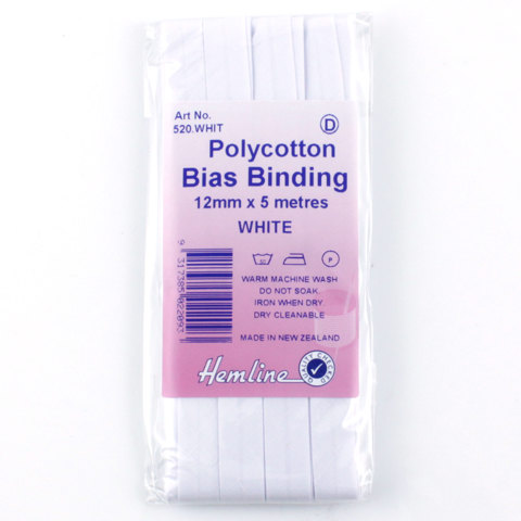 HEMLINE HANGSELL - Bias Binding 12mm x 5m - white