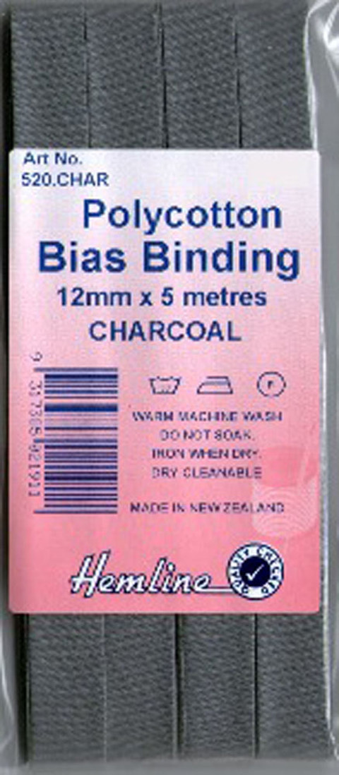 HEMLINE HANGSELL - Bias Binding 12mm x 5m - charcoal