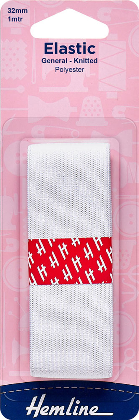 HEMLINE HANGSELL - Elastic  Knitted 32mm x 1m - white