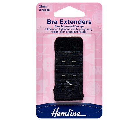 Bra Back Expander Extender 28mm - 2 Hook - black