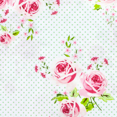 Fabric Gutermann X Birch Summer Loft Roses 110cm X 10Mt 100% Co White-Soft Green-152