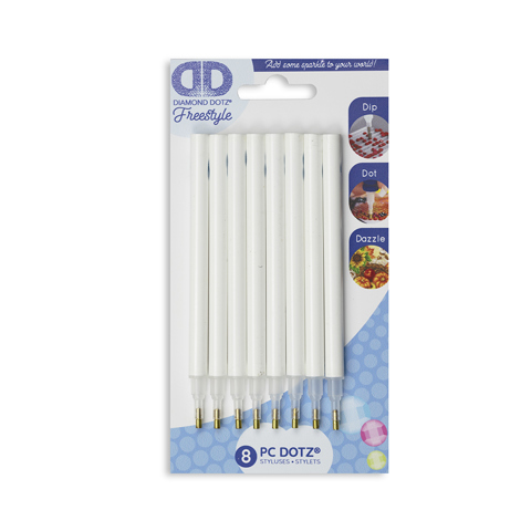 DIAMOND DOTZ - DD Bulk Pack White Styluses With Blue Dd Logo - Pack of 8