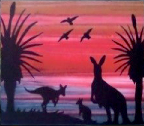 Batik Australian Silhouette Panels - Kangaroo