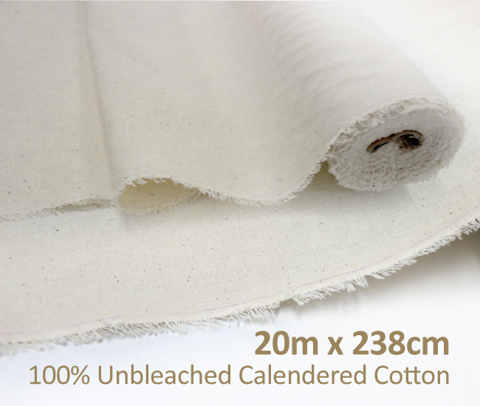 Calico 20m roll 100% Unbleached Calendered Cotton - 94 inch width (240cm)
