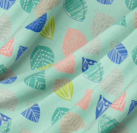 Nature - 100% Cotton - Leaves Cyan