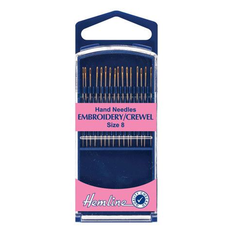HEMLINE HANGSELL - Hand Needle - Embroidery Crewel 16 Pack - size 8 - gold eye