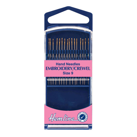HEMLINE HANGSELL - Hand Needle - Embroidery Crewel 16 Pack - size 9 - gold eye