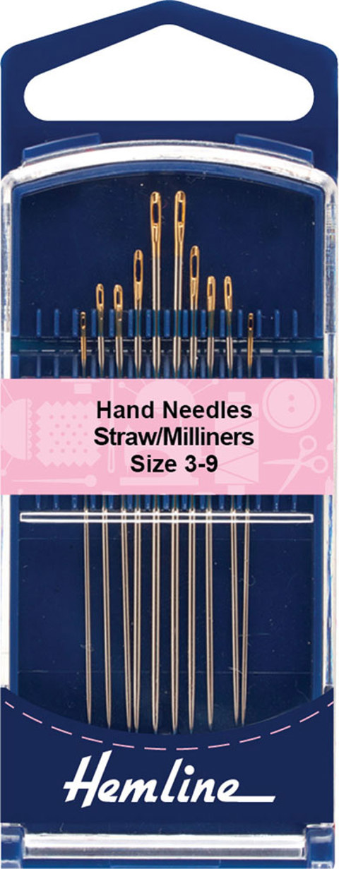 HEMLINE HANGSELL - Hand Needle - Straw/Milliners 10 Pack - size 3-9 - gold eye